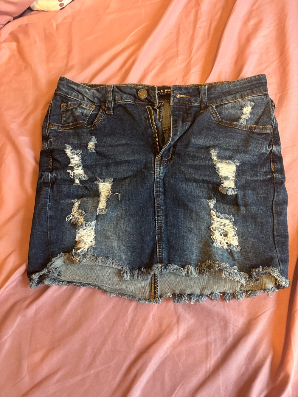 Wax Jean Distressed Denim Mini Skirt - Dark Blue